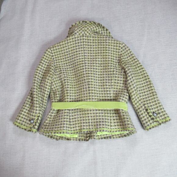 SIGRID OLSEN Jacket Medium Green Tweed Check Velvet Ribbon Belt Vintage Y2K - Picture 6 of 11